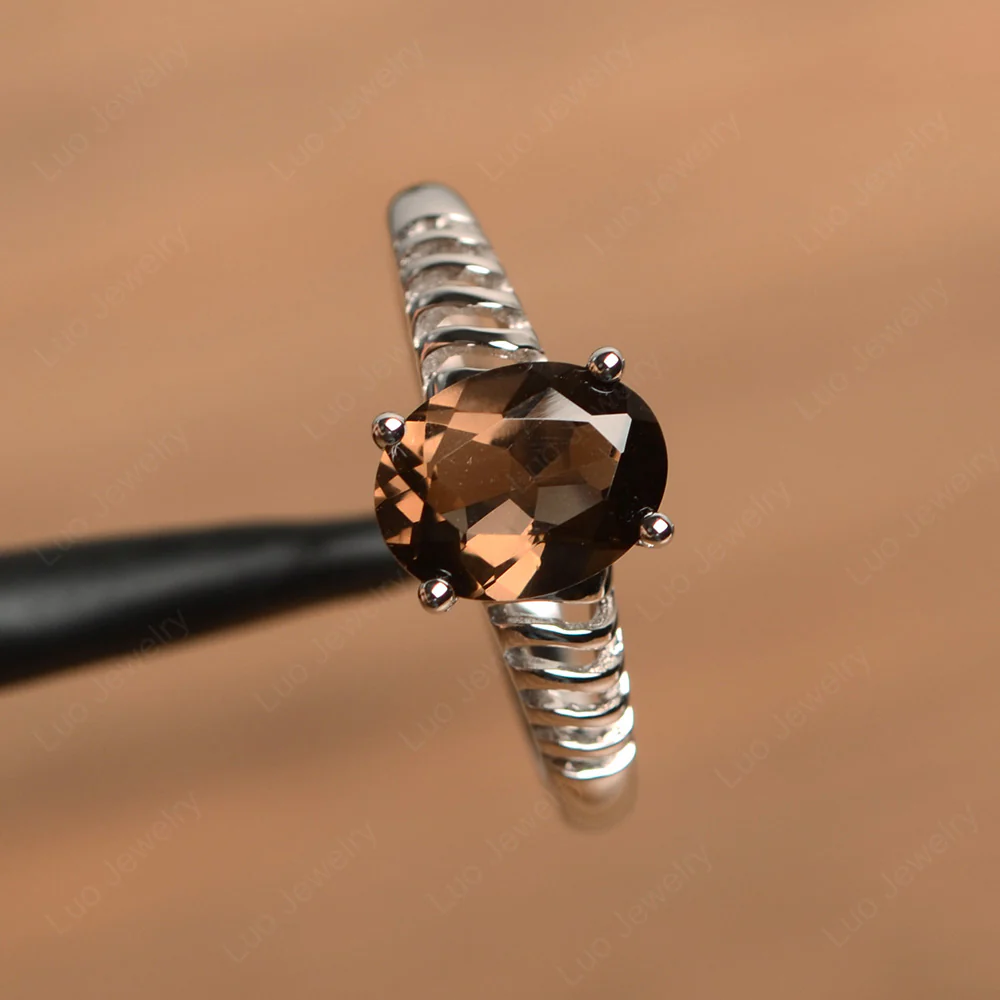 Oval Cut Smoky Quartz Wave Ring - Image 2
