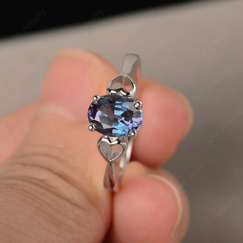Oval Cut Solitaire Alexandrite Ring - Image 2