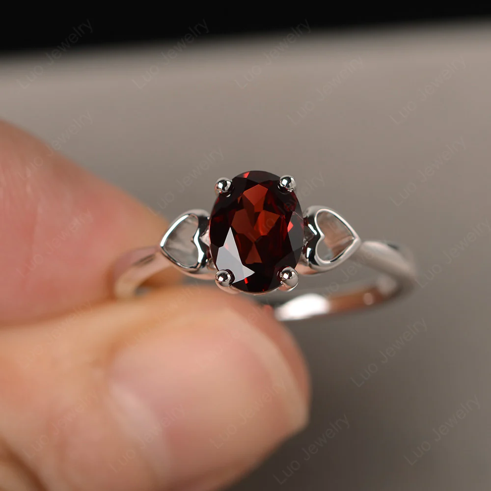 Oval Cut Solitaire Garnet Ring - Image 4