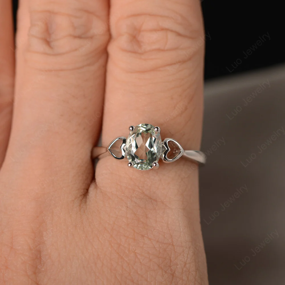 Green Amethyst Heart Band Ring - Image 3