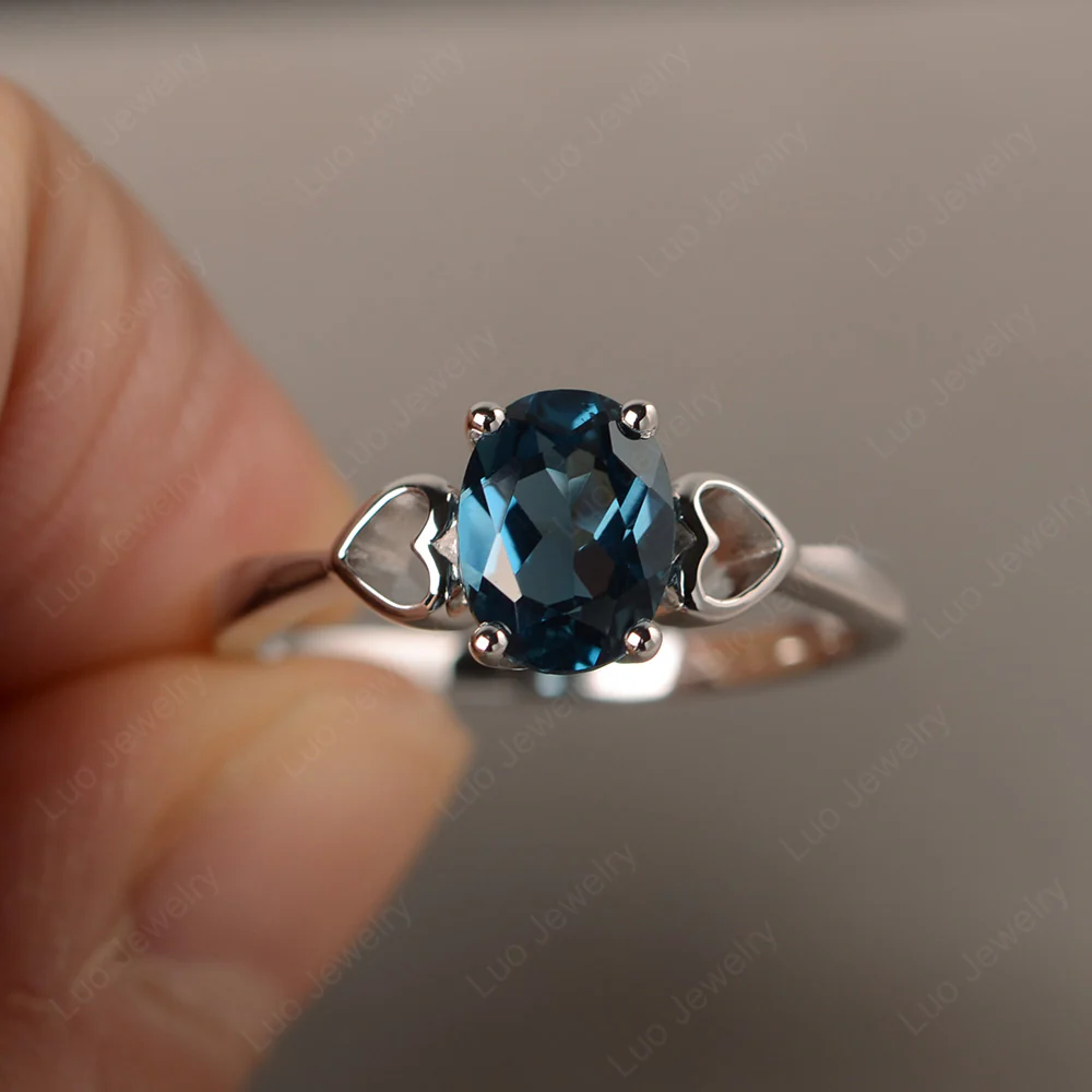 Oval Cut Solitaire London Blue Topaz Ring