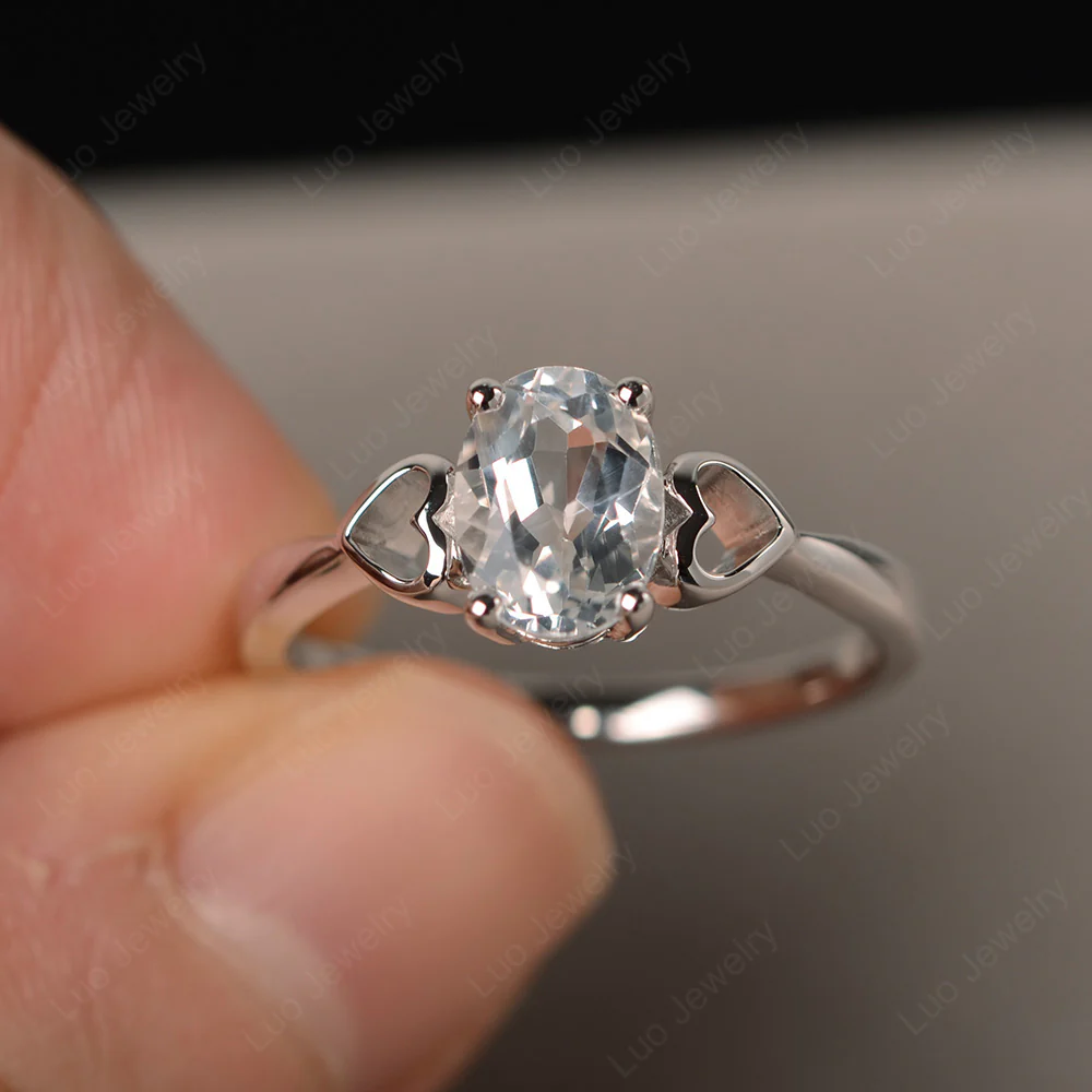Oval Cut Solitaire White Topaz Ring
