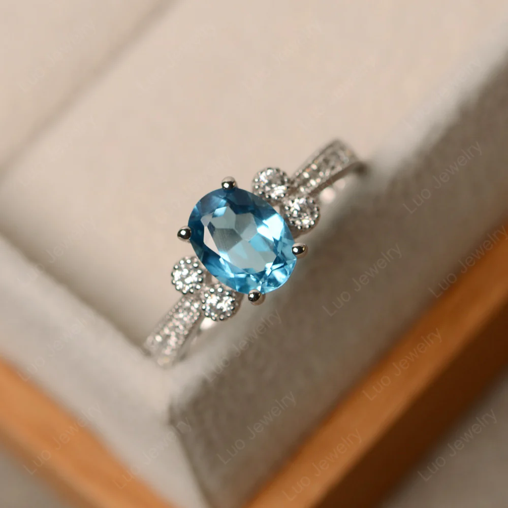 Swiss Blue Topaz Milgrain Oval Engagement Ring - Image 2