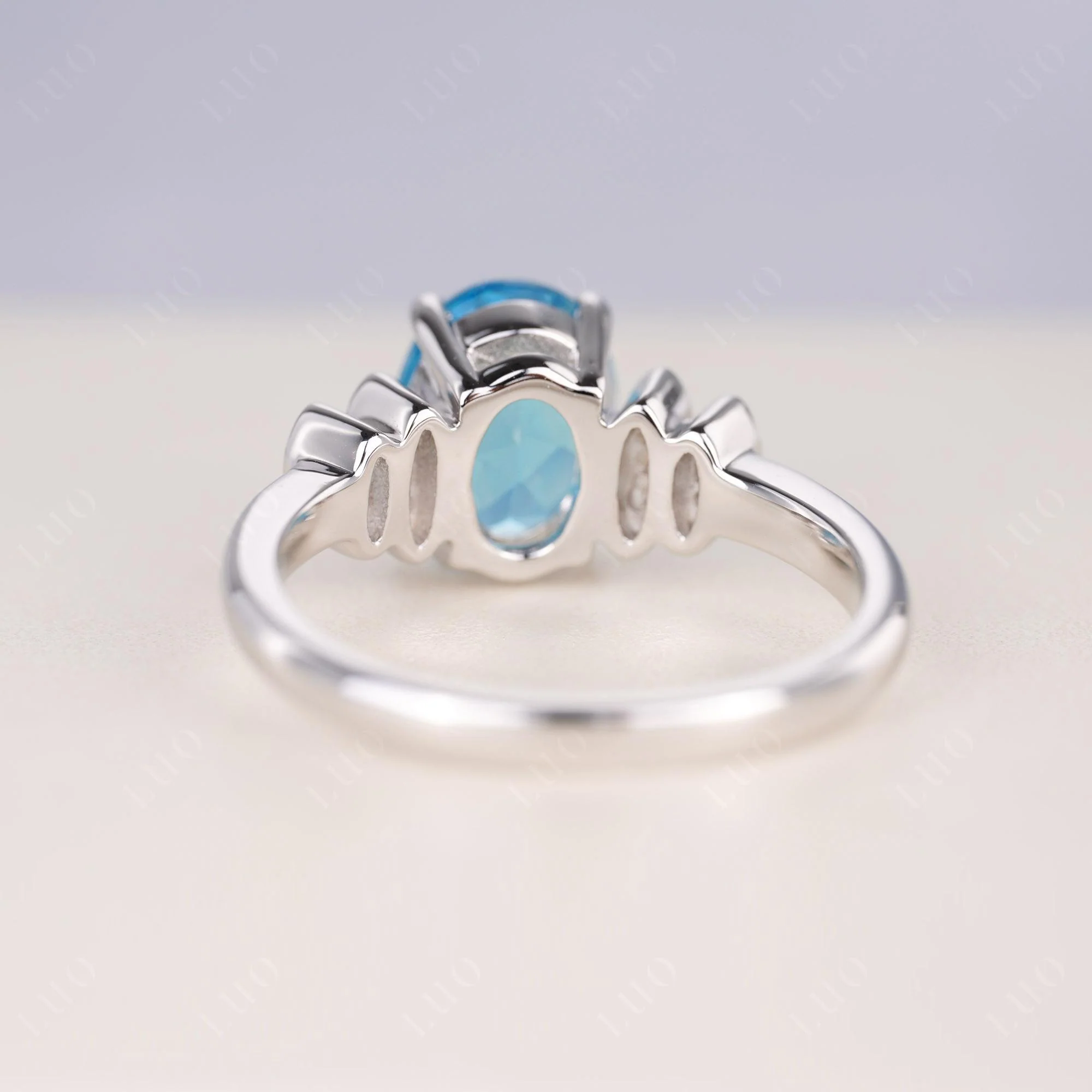 Oval Cut Simple Swiss Blue Topaz Engagement Ring - Image 3