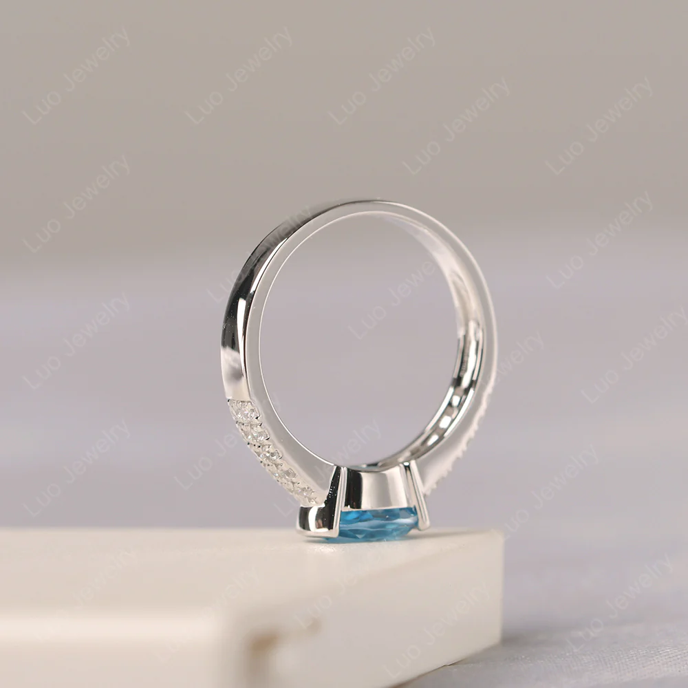 Swiss Blue Topaz Two Row Pave Ring - Image 4