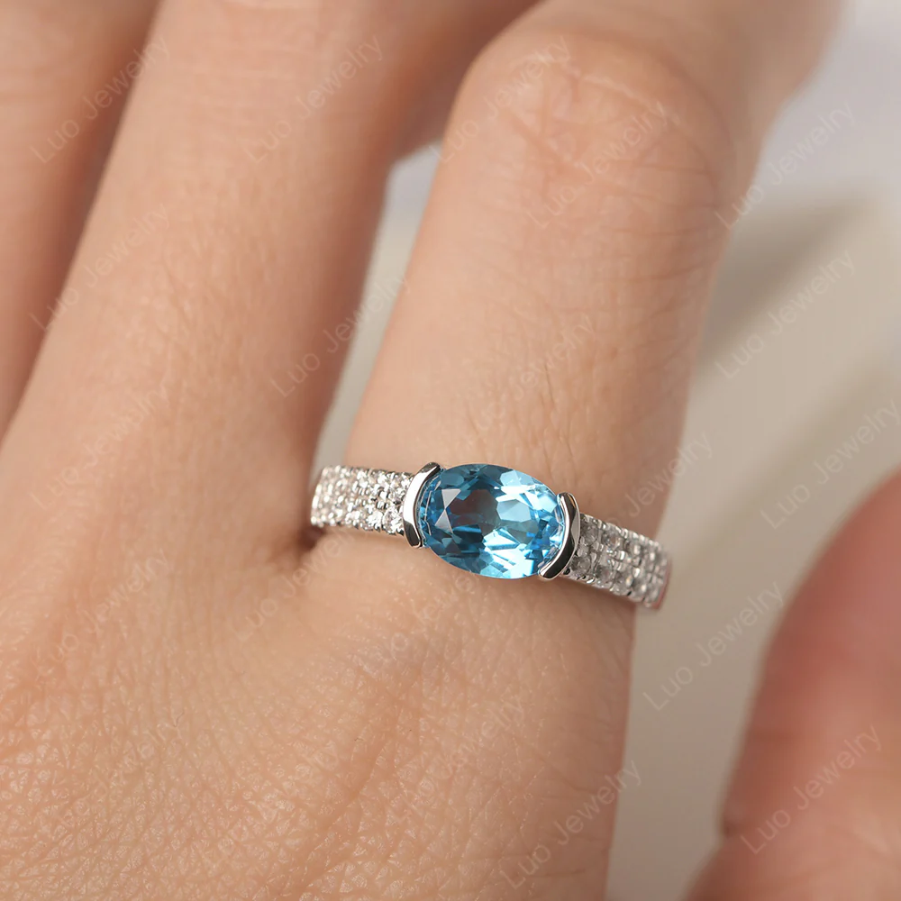 Swiss Blue Topaz Two Row Pave Ring - Image 5