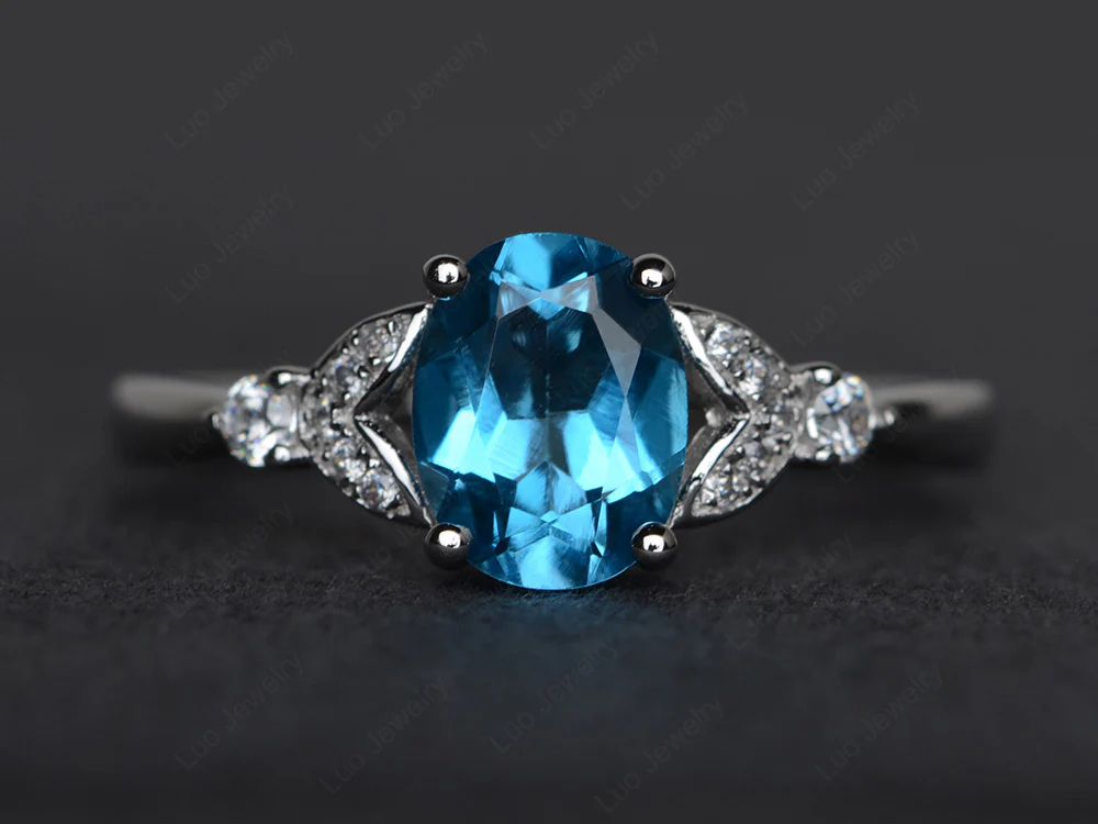 Simple Oval Cut Swiss Blue Topaz Promise Ring