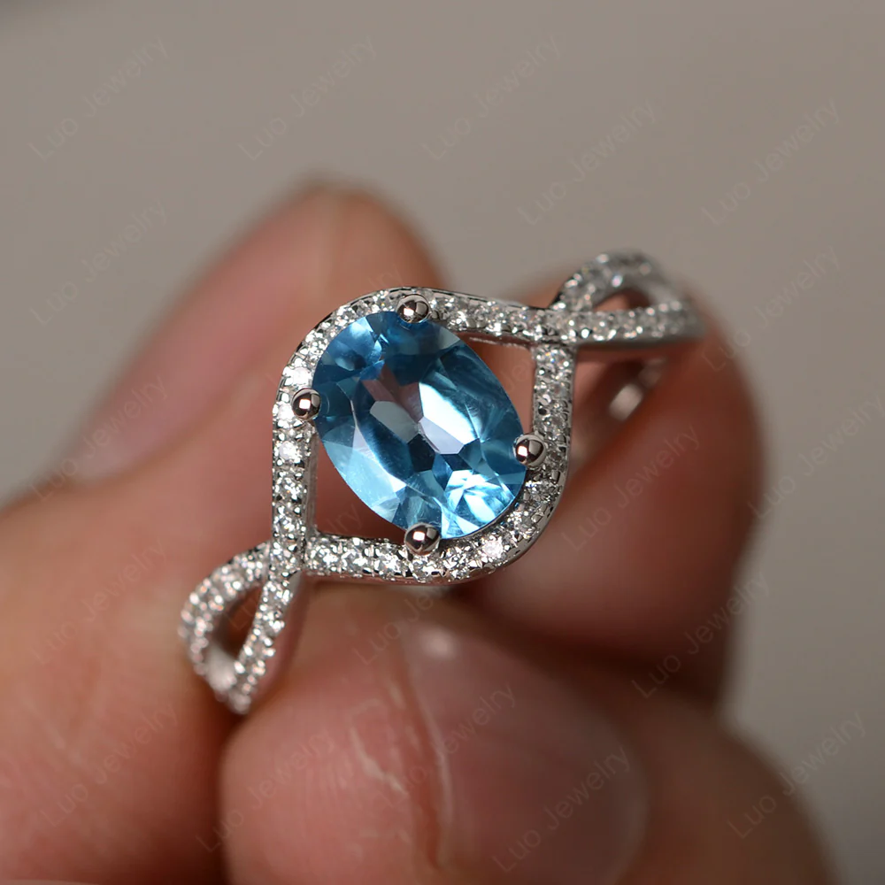Oval Swiss Blue Topaz Twisted Engagement Ring - Image 2