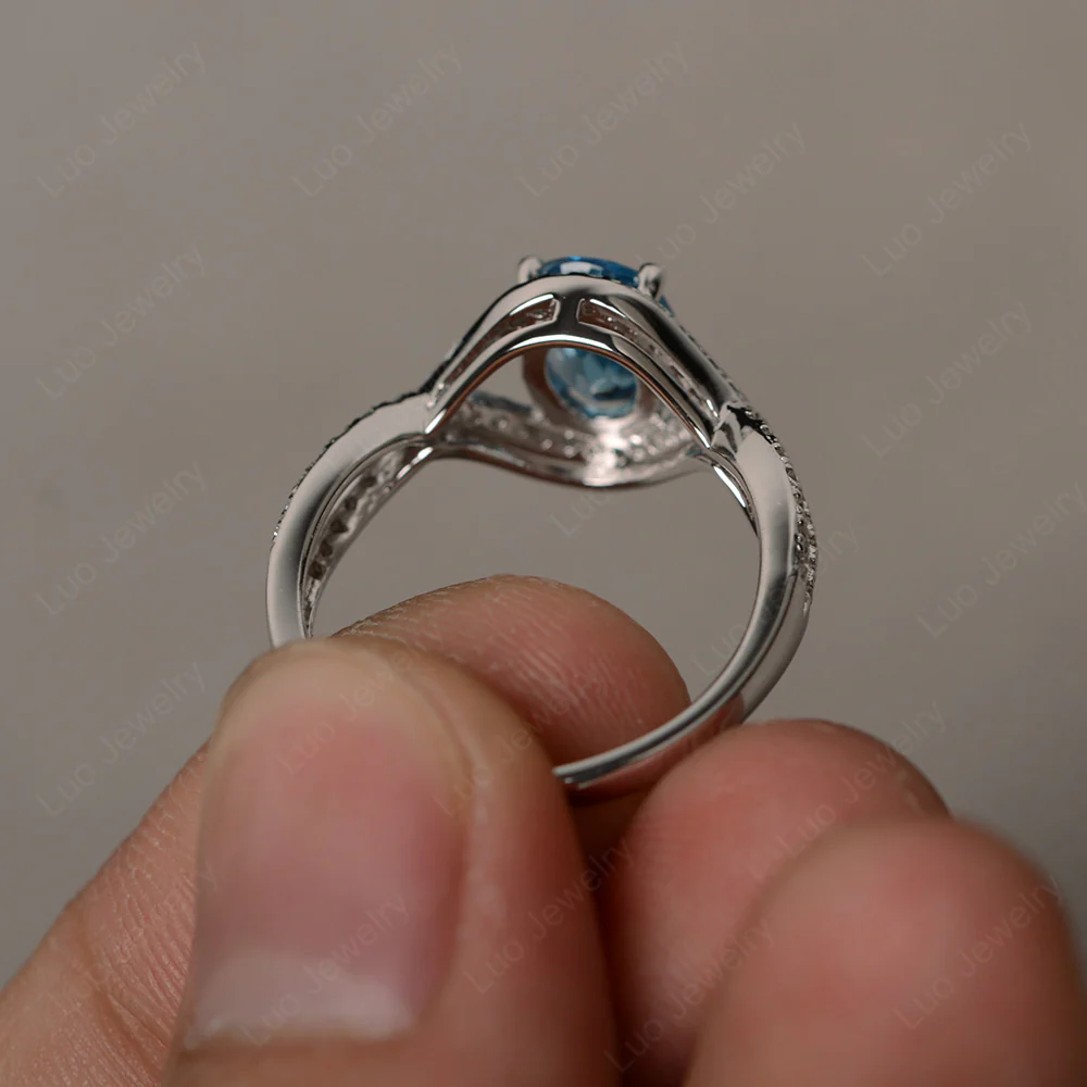Oval Swiss Blue Topaz Twisted Engagement Ring - Image 3