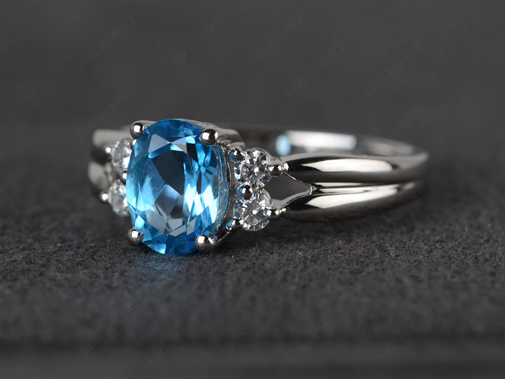 Oval Cut Swiss Blue Topaz Two Rows Ring - Image 2