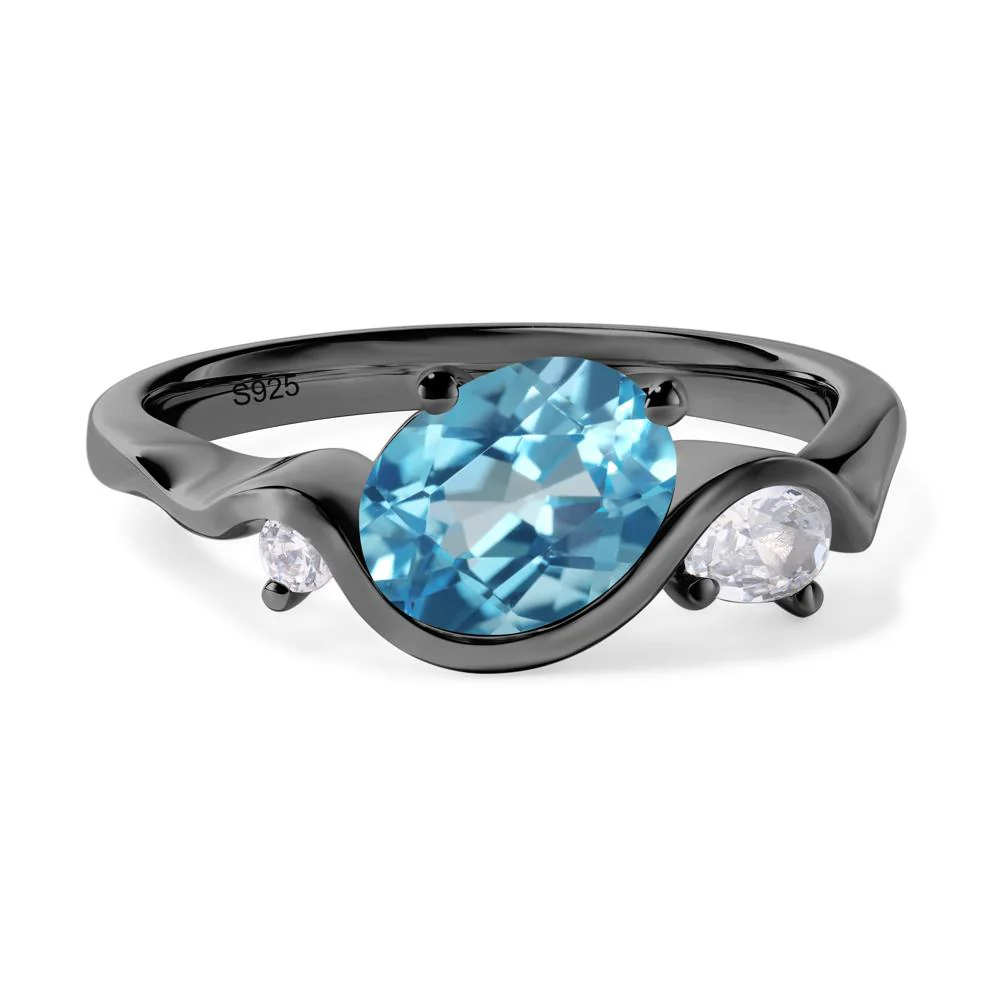 Wave Oval Swiss Blue Topaz Engagement Ring - Image 3