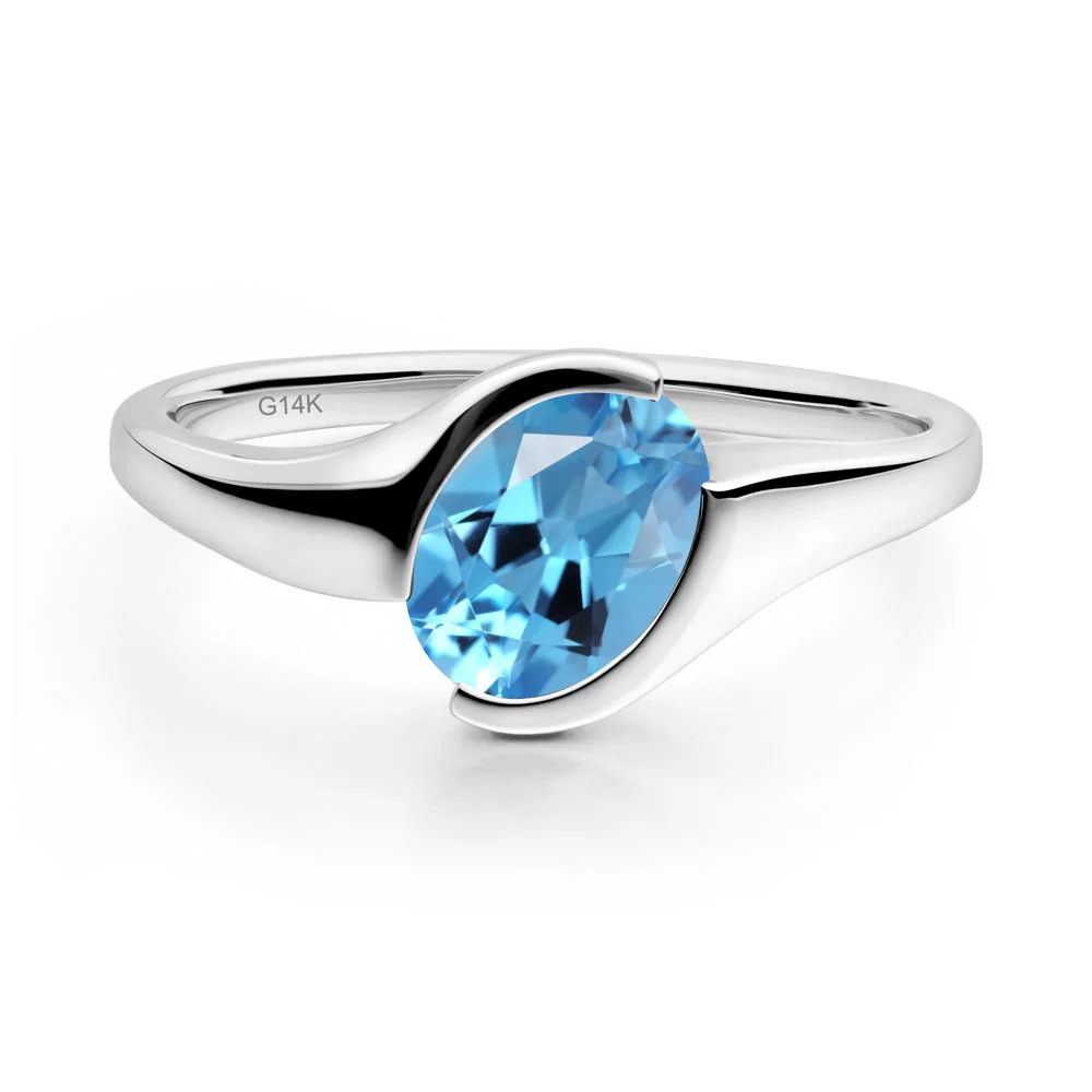 Oval Cut Swiss Blue Topaz Solitaire Bypass Ring
