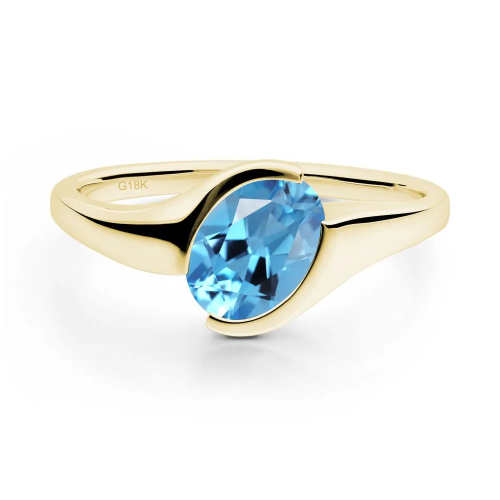 Oval Cut Swiss Blue Topaz Solitaire Bypass Ring - Image 9