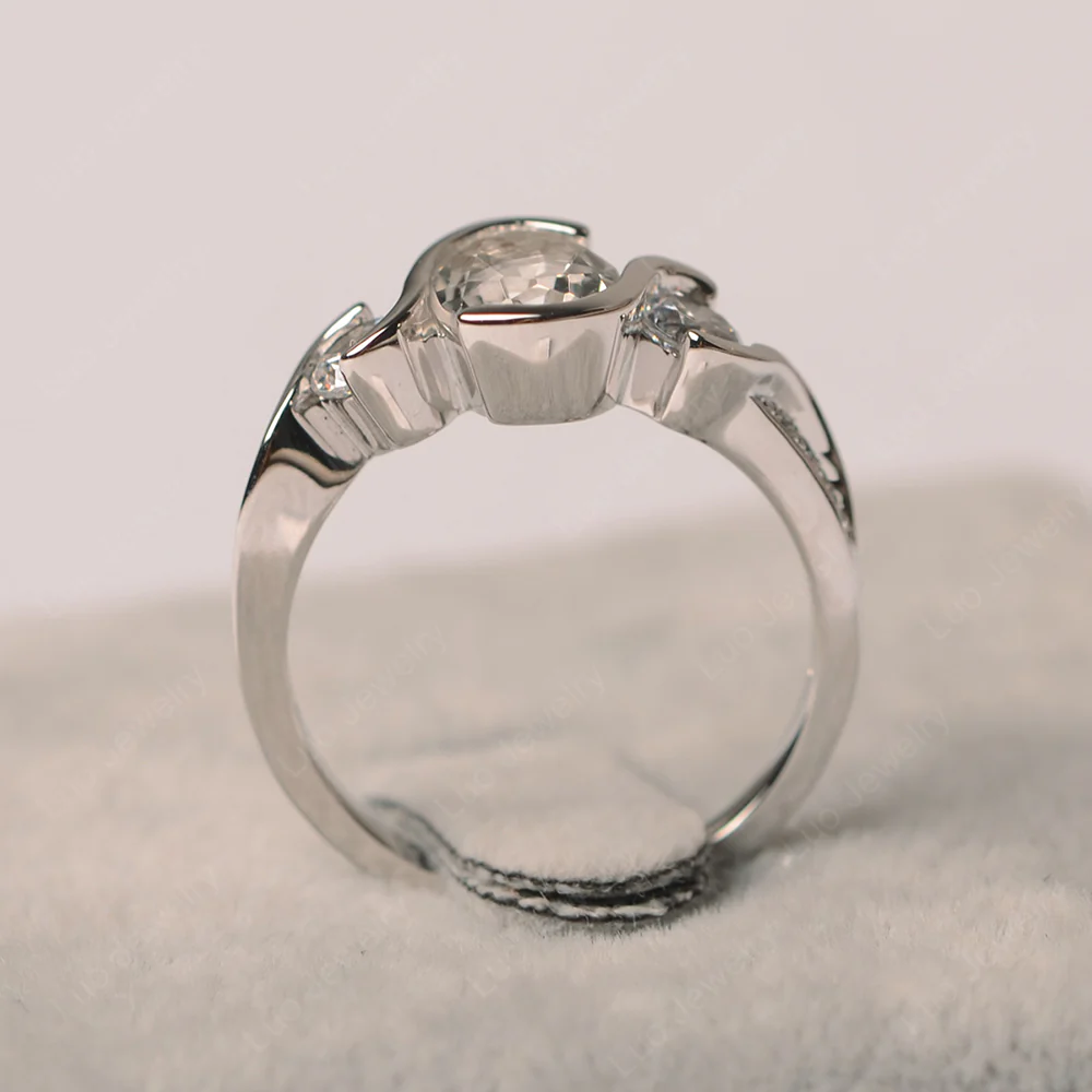 White Topaz Three Stone Bezel Set Ring - Image 2