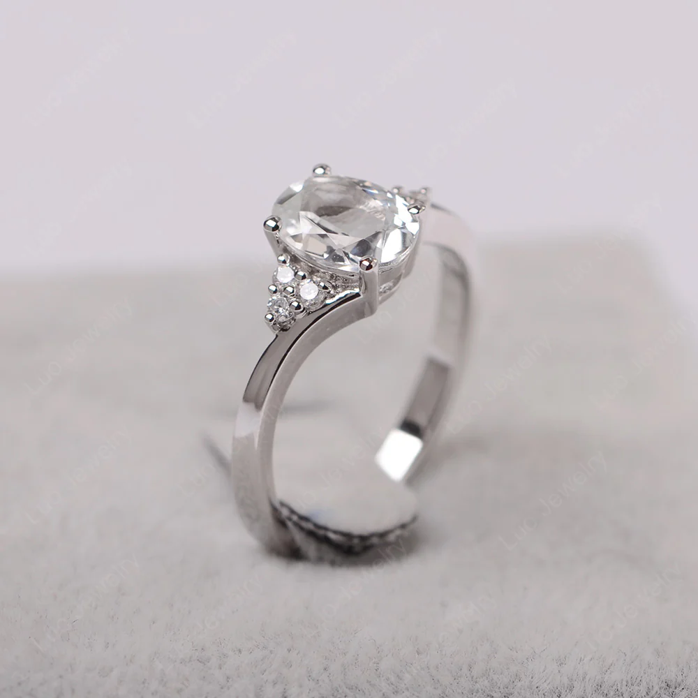 Oval White Topaz Bypass Engagement Ring - Image 2