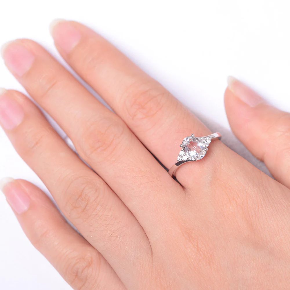 Oval White Topaz Bypass Engagement Ring - Image 4