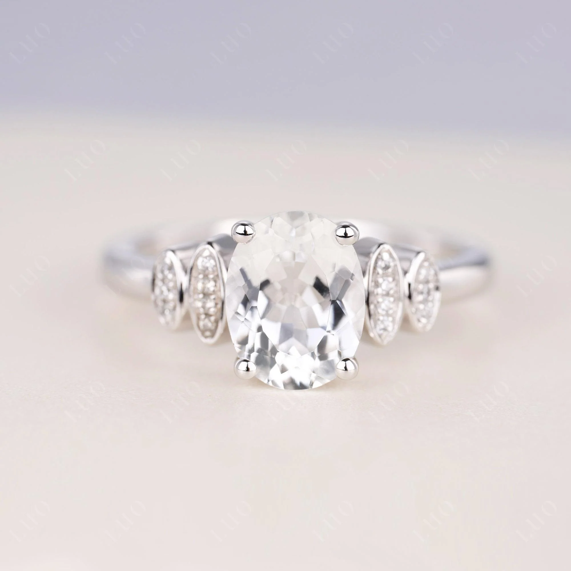 Oval Cut Simple White Topaz Engagement Ring