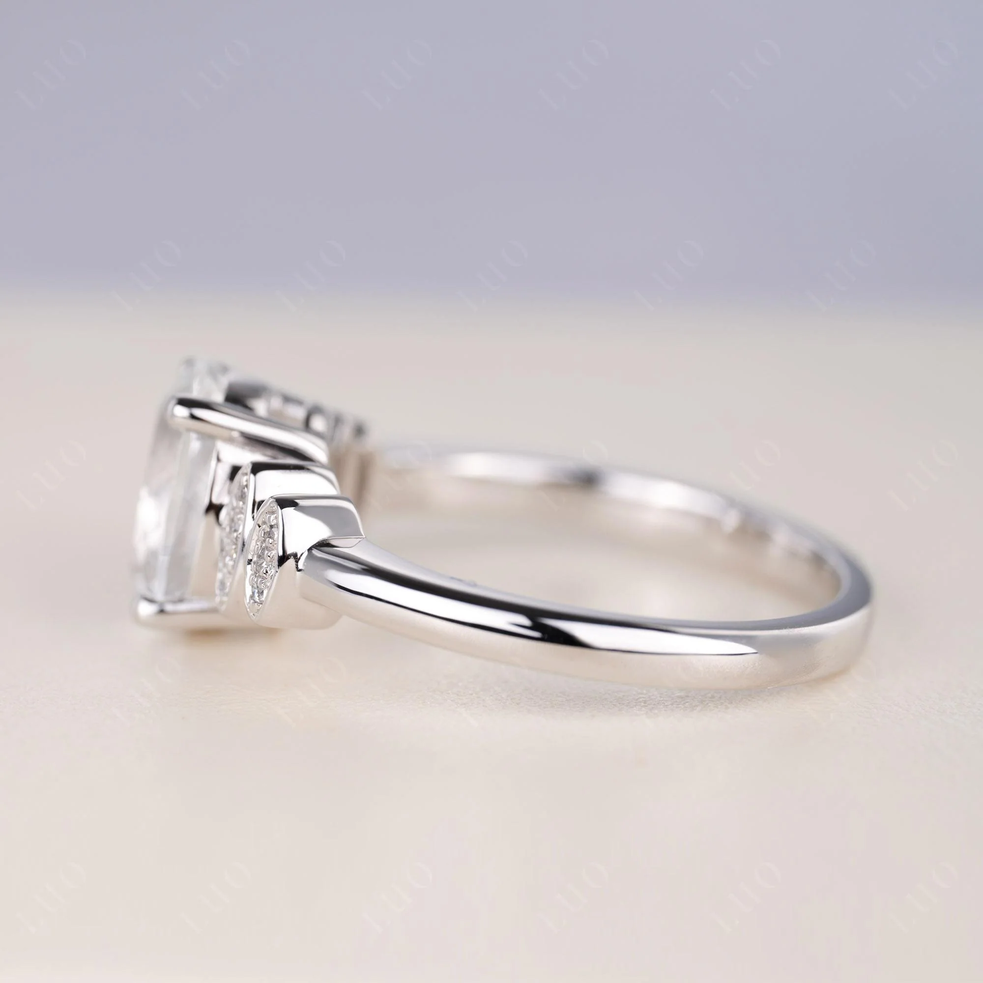 Oval Cut Simple White Topaz Engagement Ring - Image 4