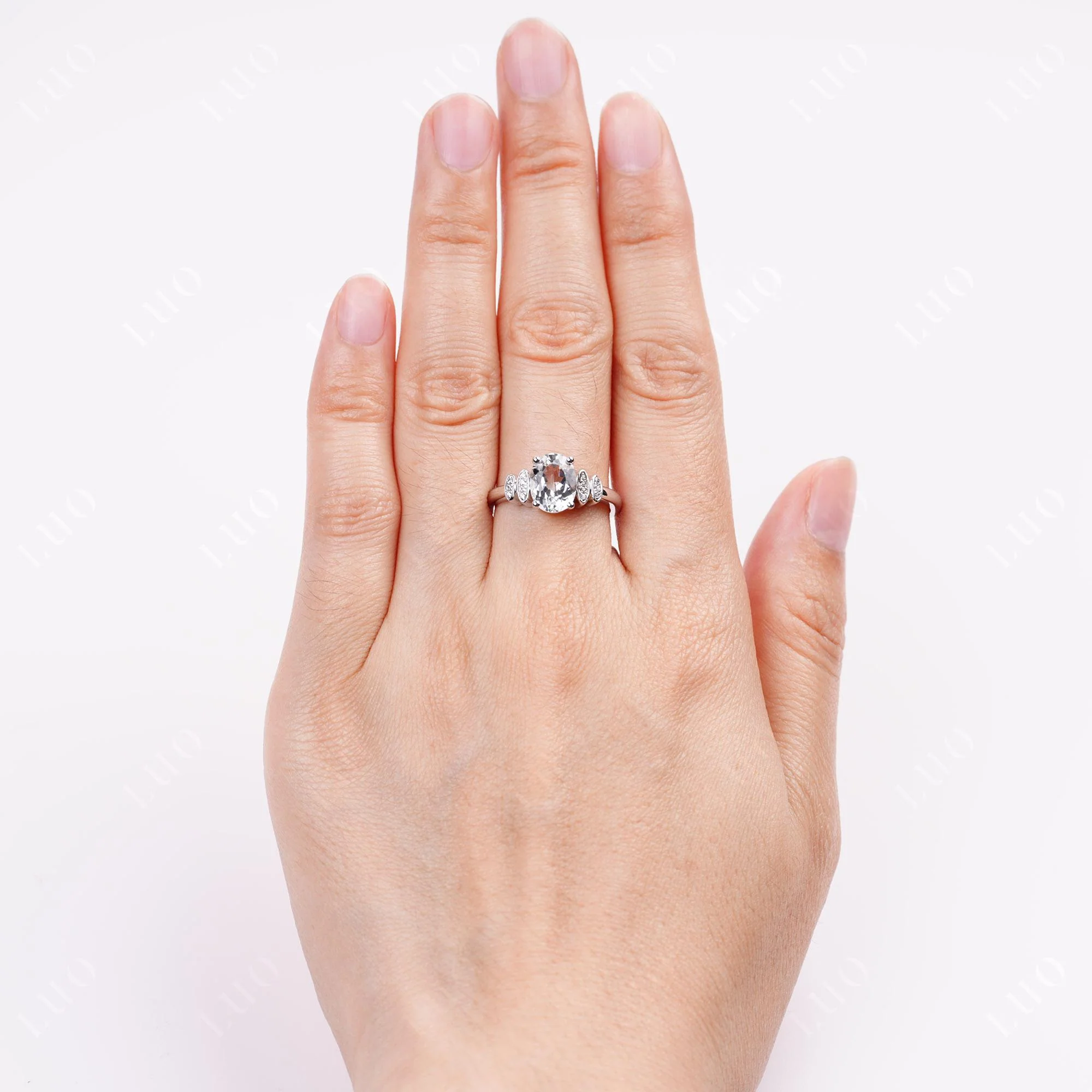 Oval Cut Simple White Topaz Engagement Ring - Image 5