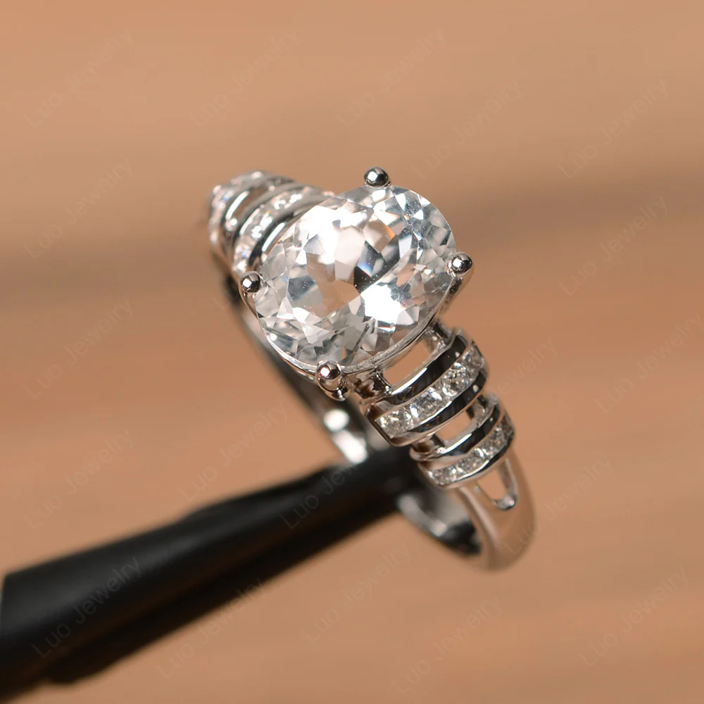 Oval Cut White Topaz Promise Ring - Image 2