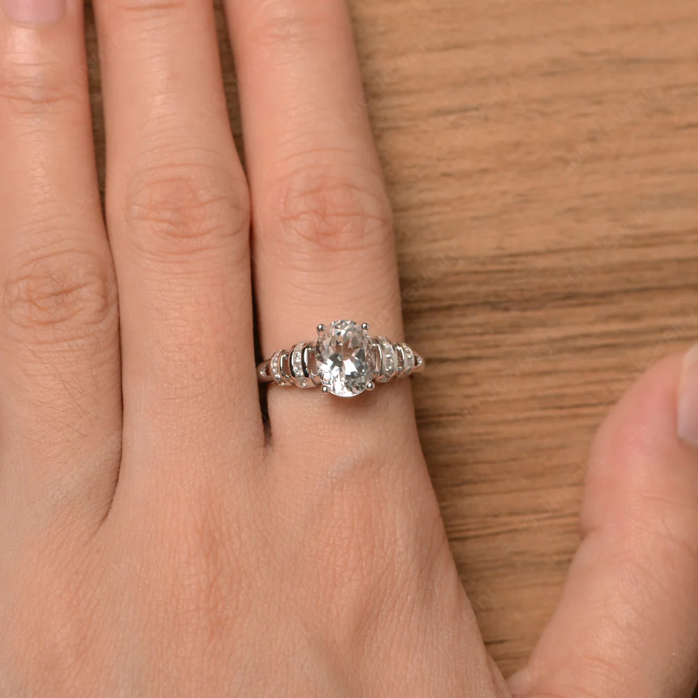 Oval Cut White Topaz Promise Ring - Image 4