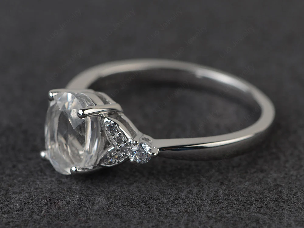 Simple Oval Cut White Topaz Promise Ring - Image 2