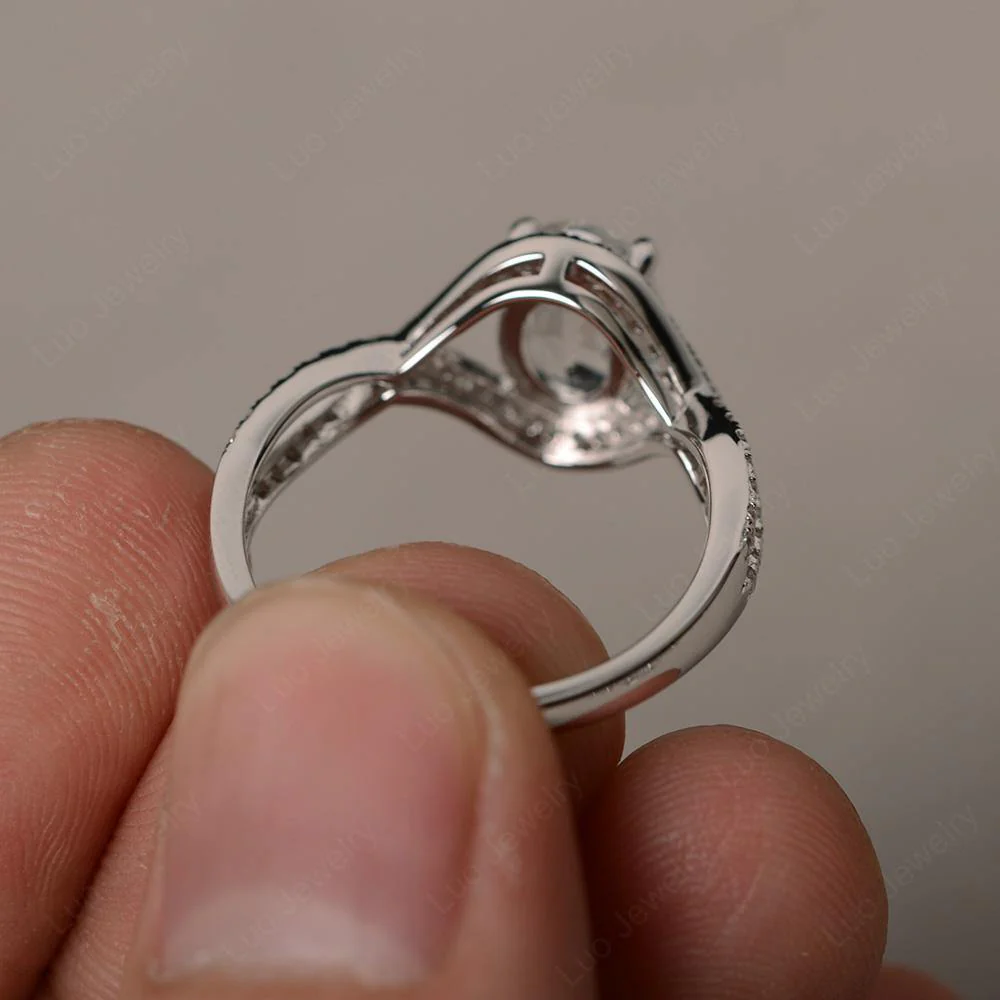 Oval White Topaz Twisted Engagement Ring - Image 3