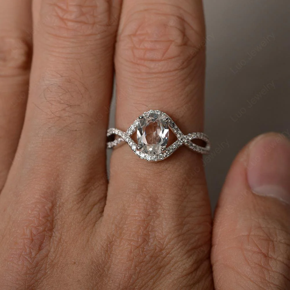 Oval White Topaz Twisted Engagement Ring - Image 4