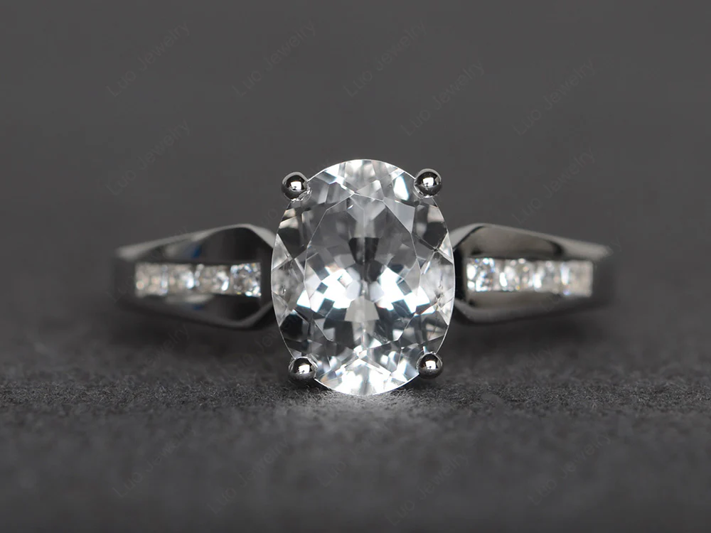Oval White Topaz Ring with Channel Band