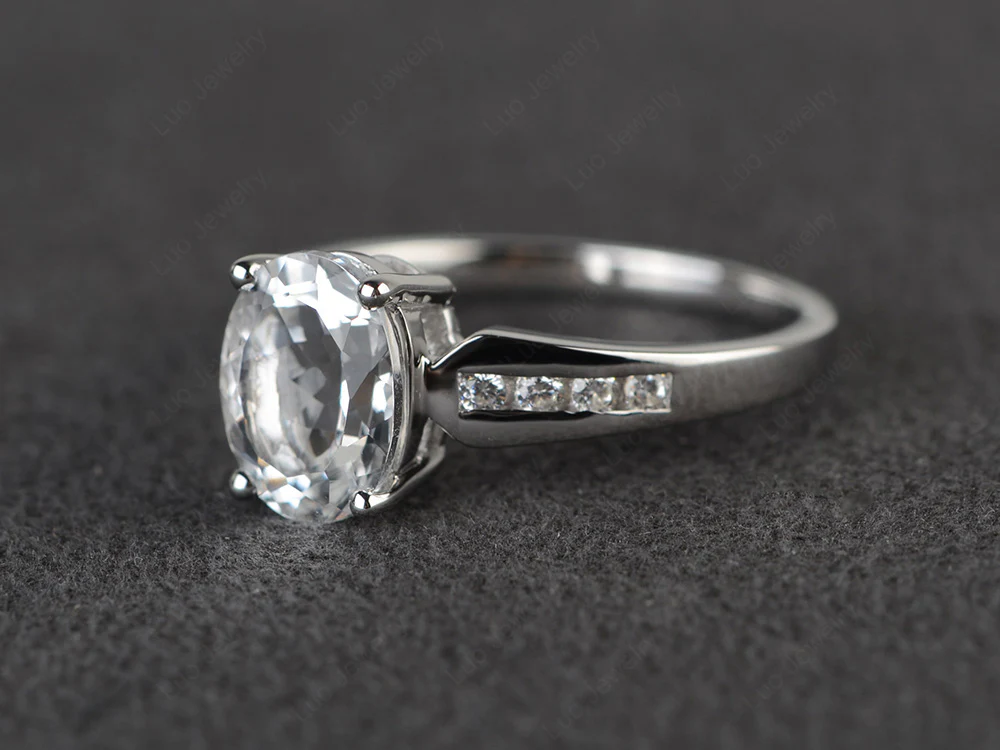 Oval White Topaz Ring with Channel Band - Image 2