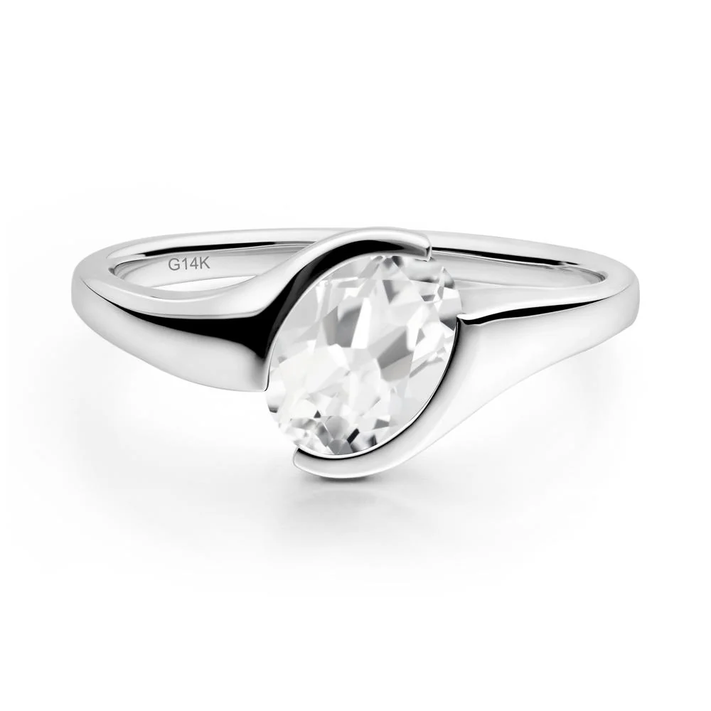 Oval Cut White Topaz Solitaire Bypass Ring