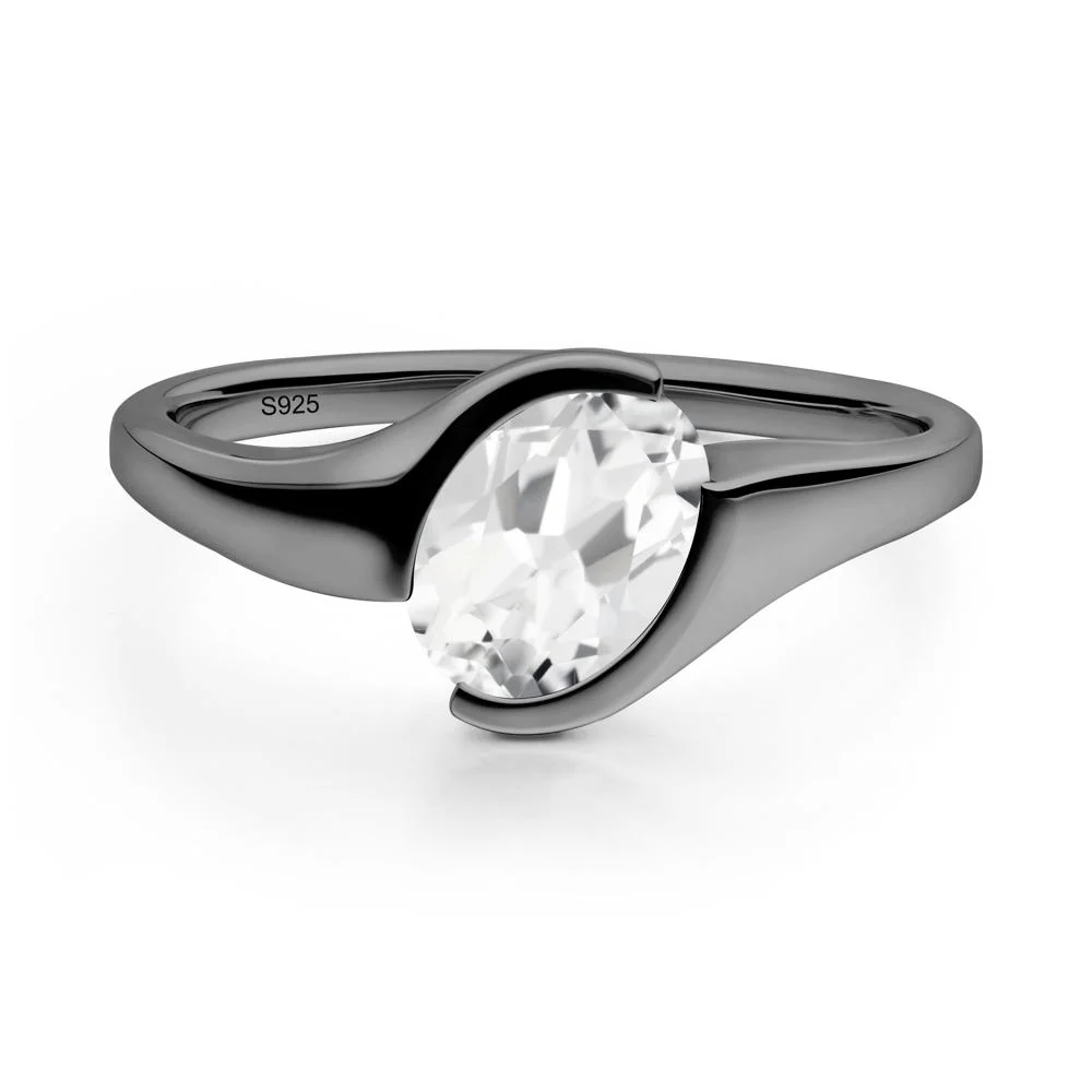 Oval Cut White Topaz Solitaire Bypass Ring - Image 6