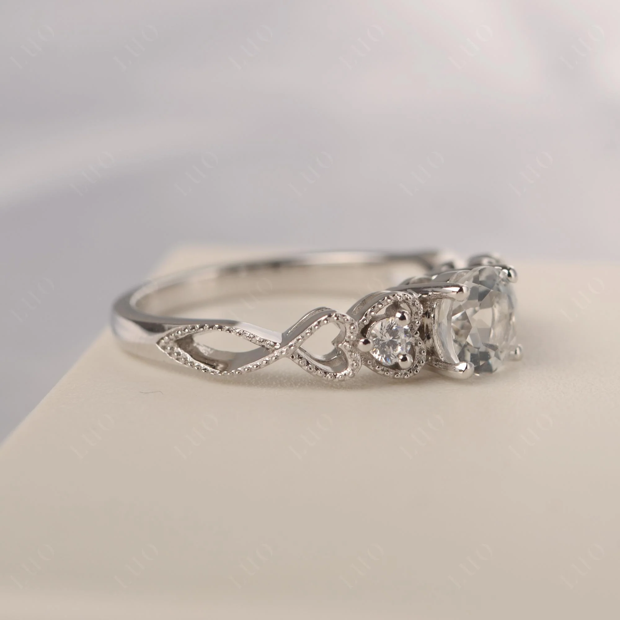 White Topaz Vintage Style Engagement Ring - Image 11