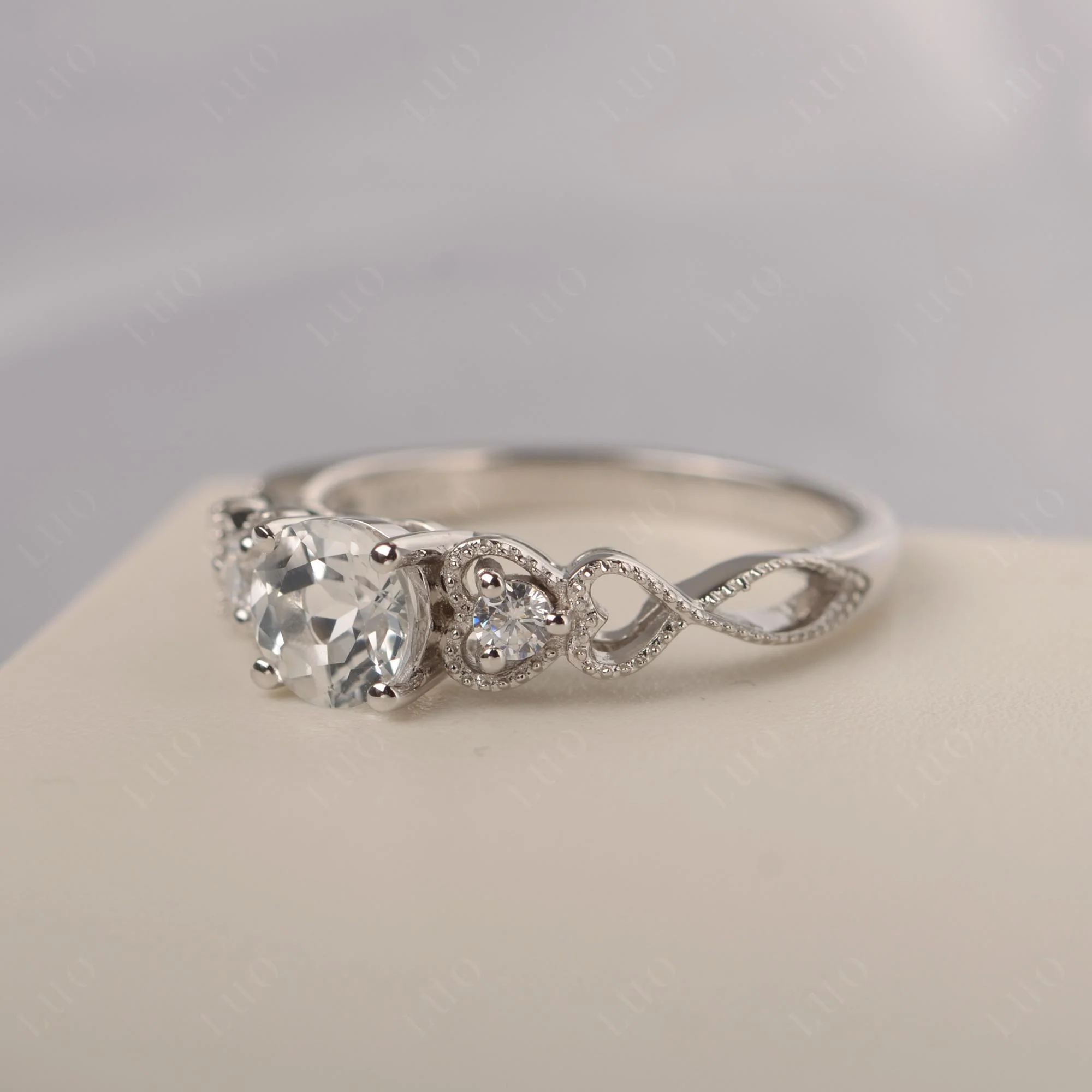White Topaz Vintage Style Engagement Ring - Image 12