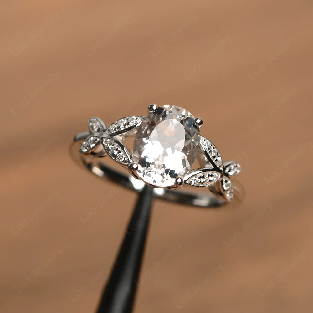 Oval Cut White Topaz Butterfly Inspired Ring