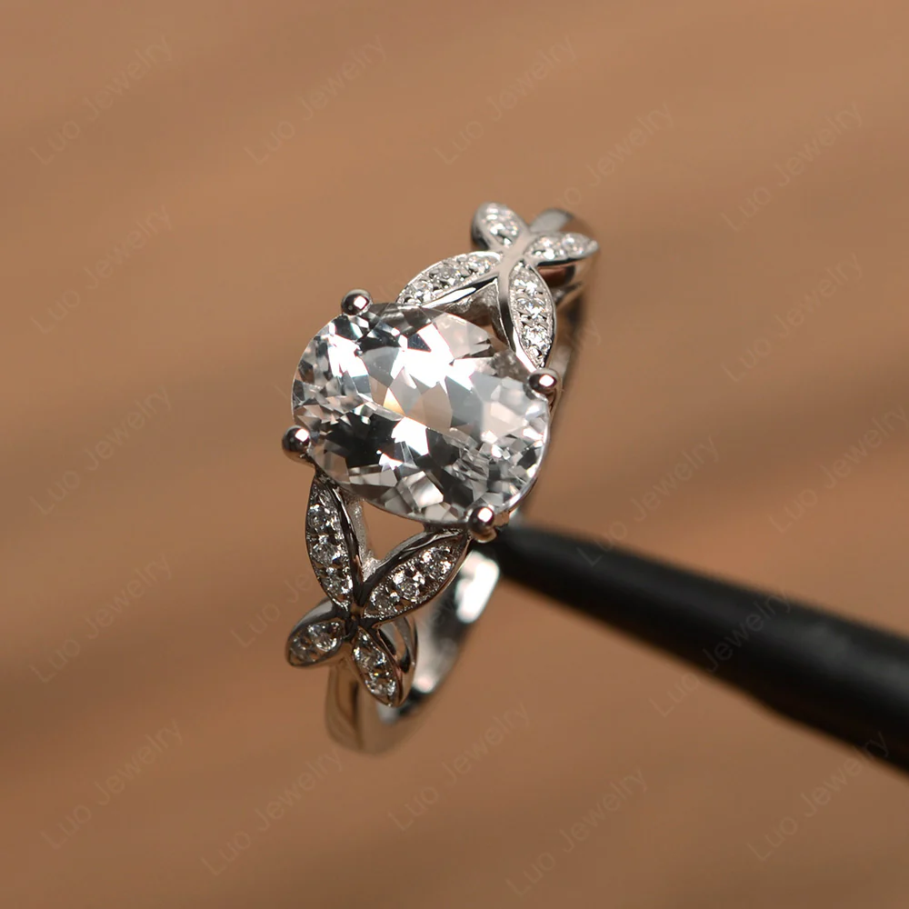 Oval Cut White Topaz Butterfly Inspired Ring - Image 2