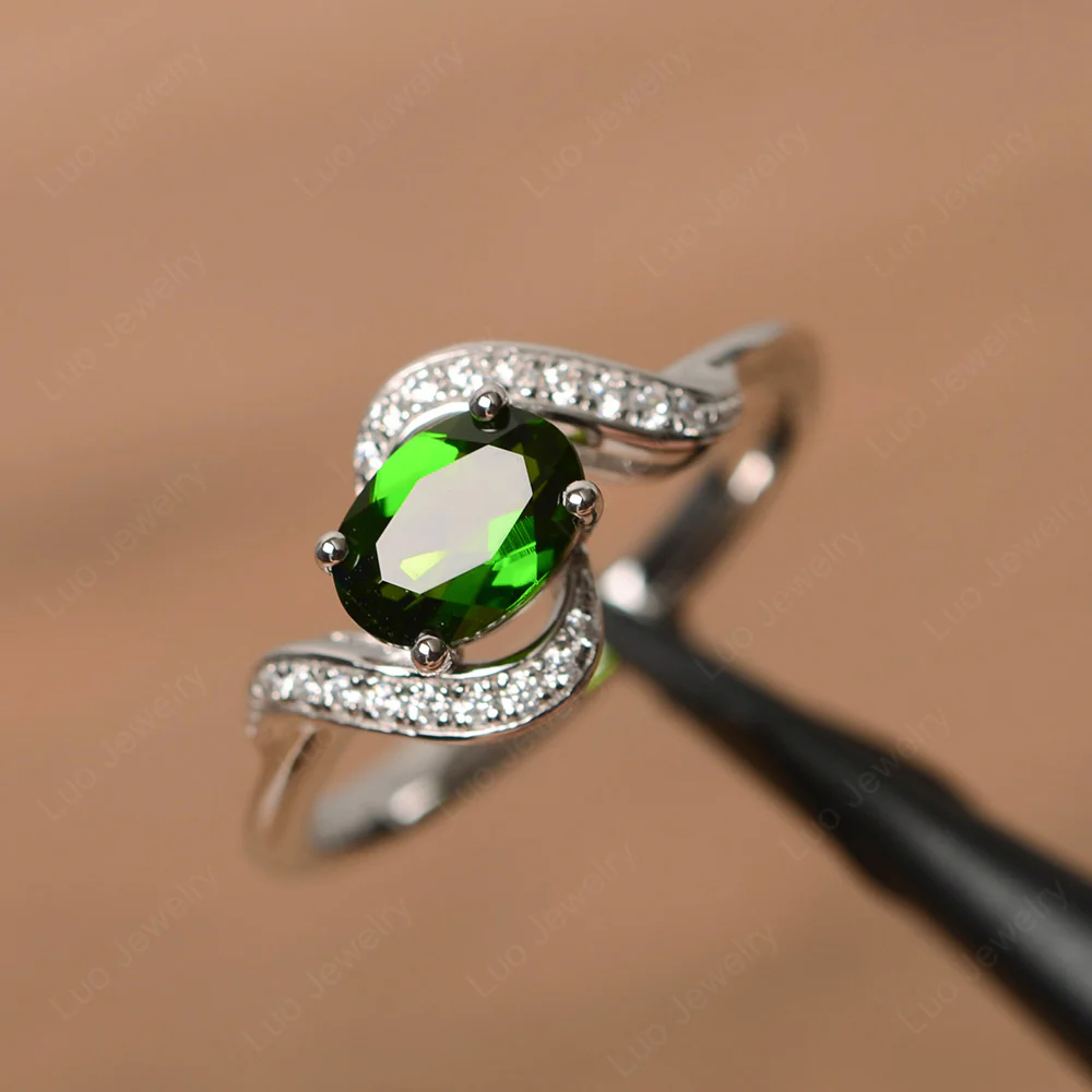 Oval Diopside East West Engagement Ring