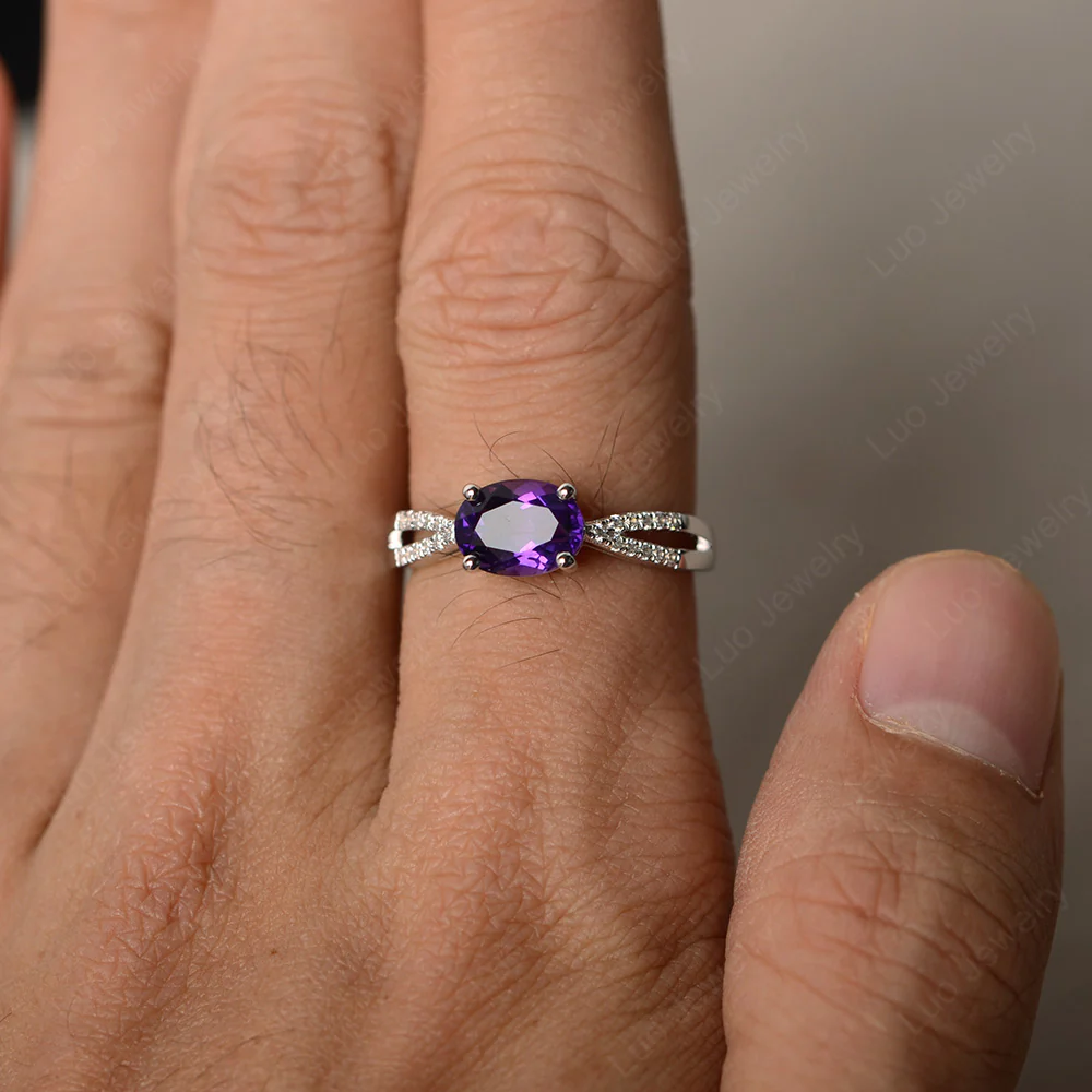 Oval East West Amethyst Engagement Ring - Image 3