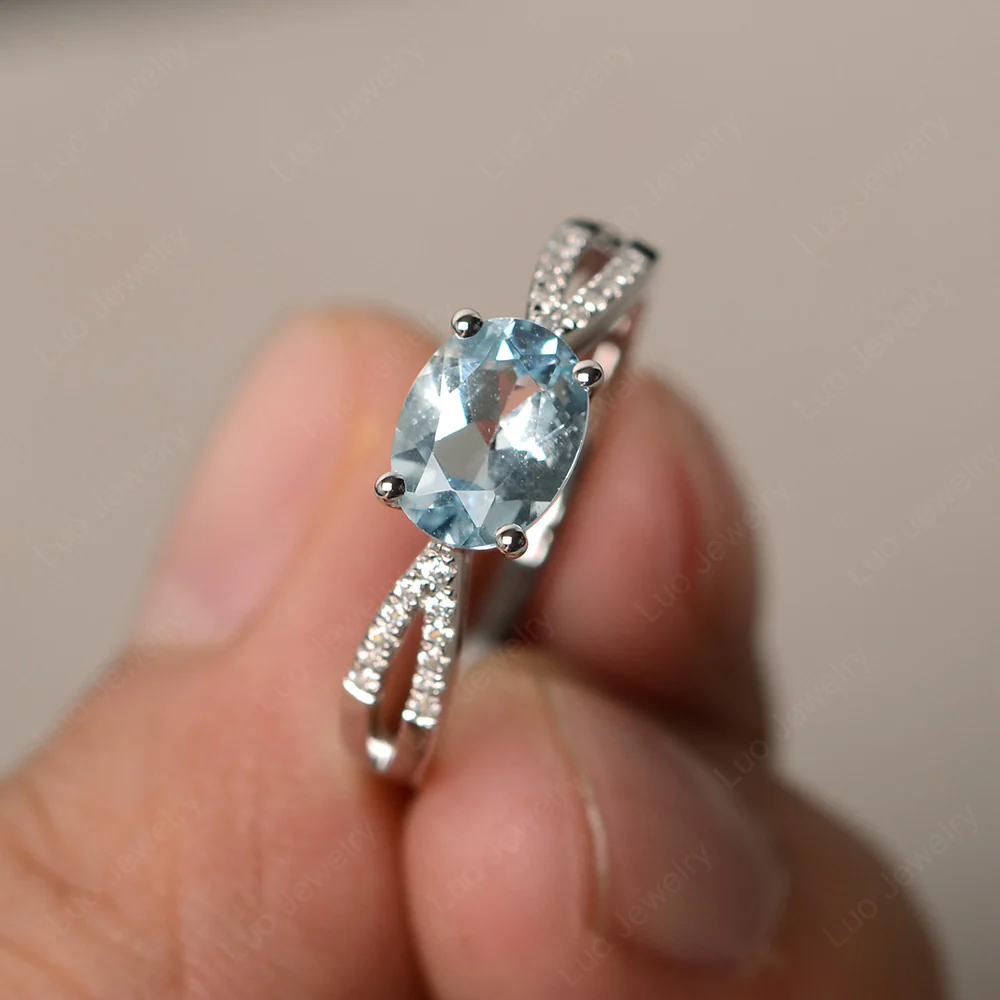 Oval East West Aquamarine Engagement Ring