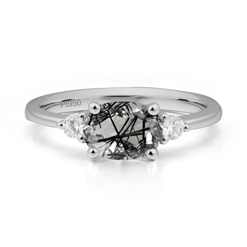Oval East West Black Rutilated Quartz Trilogy Ring