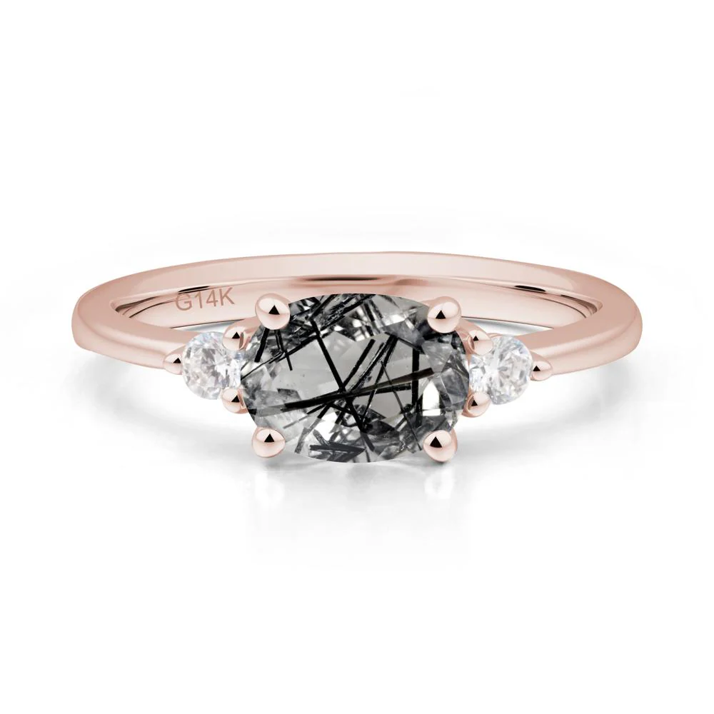 Oval East West Black Rutilated Quartz Trilogy Ring - Image 2
