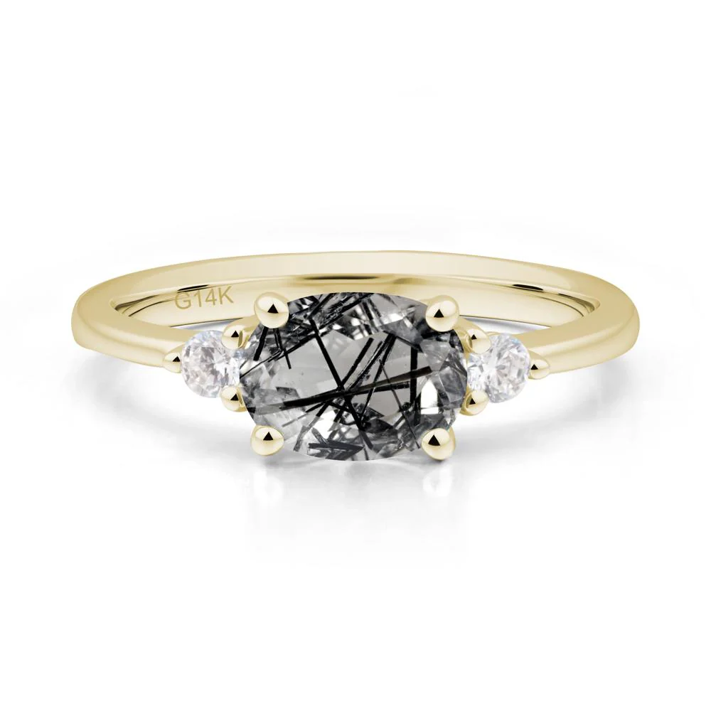 Oval East West Black Rutilated Quartz Trilogy Ring - Image 4
