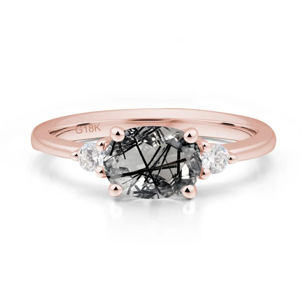 Oval East West Black Rutilated Quartz Trilogy Ring - Image 5