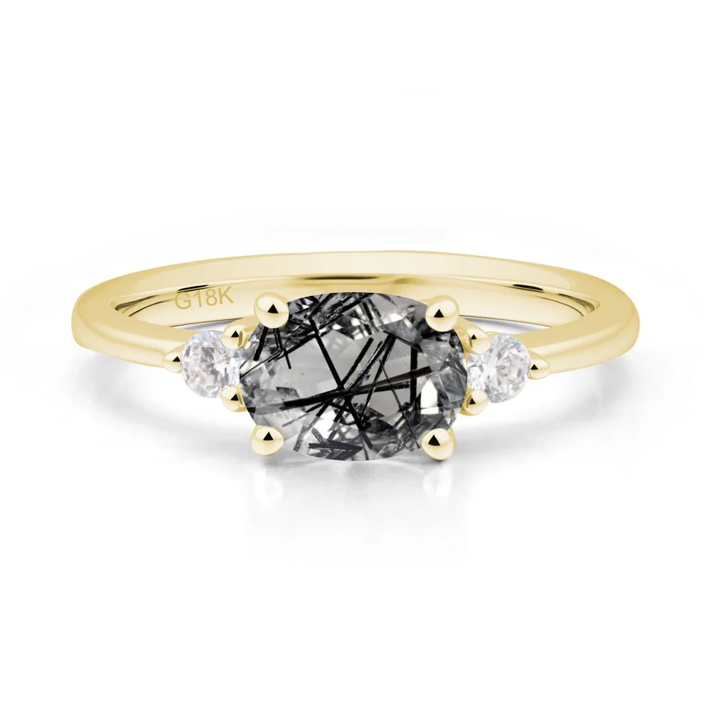 Oval East West Black Rutilated Quartz Trilogy Ring - Image 7
