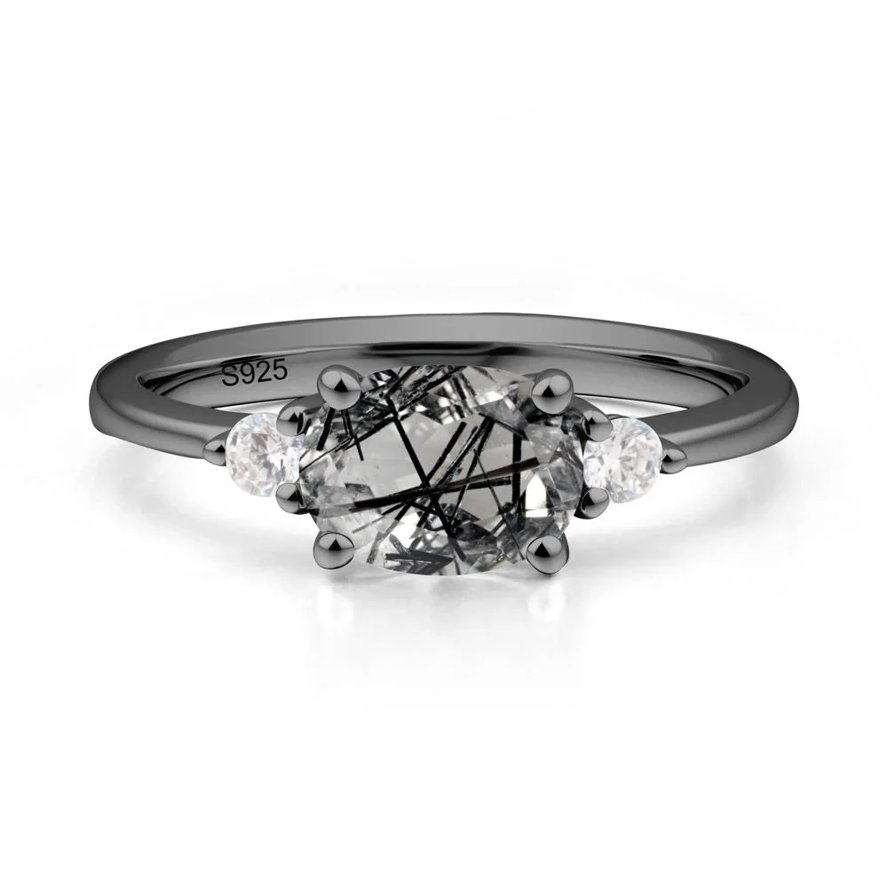Oval East West Black Rutilated Quartz Trilogy Ring - Image 8