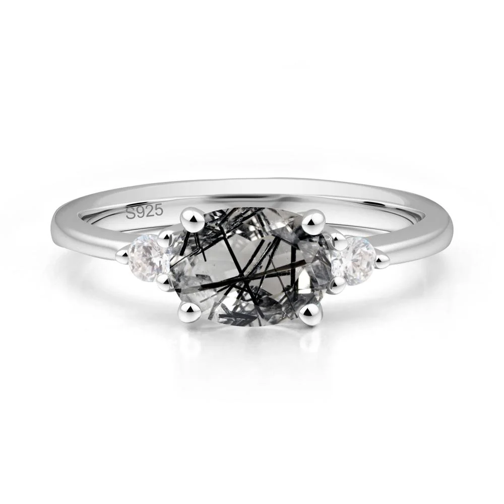 Oval East West Black Rutilated Quartz Trilogy Ring - Image 9