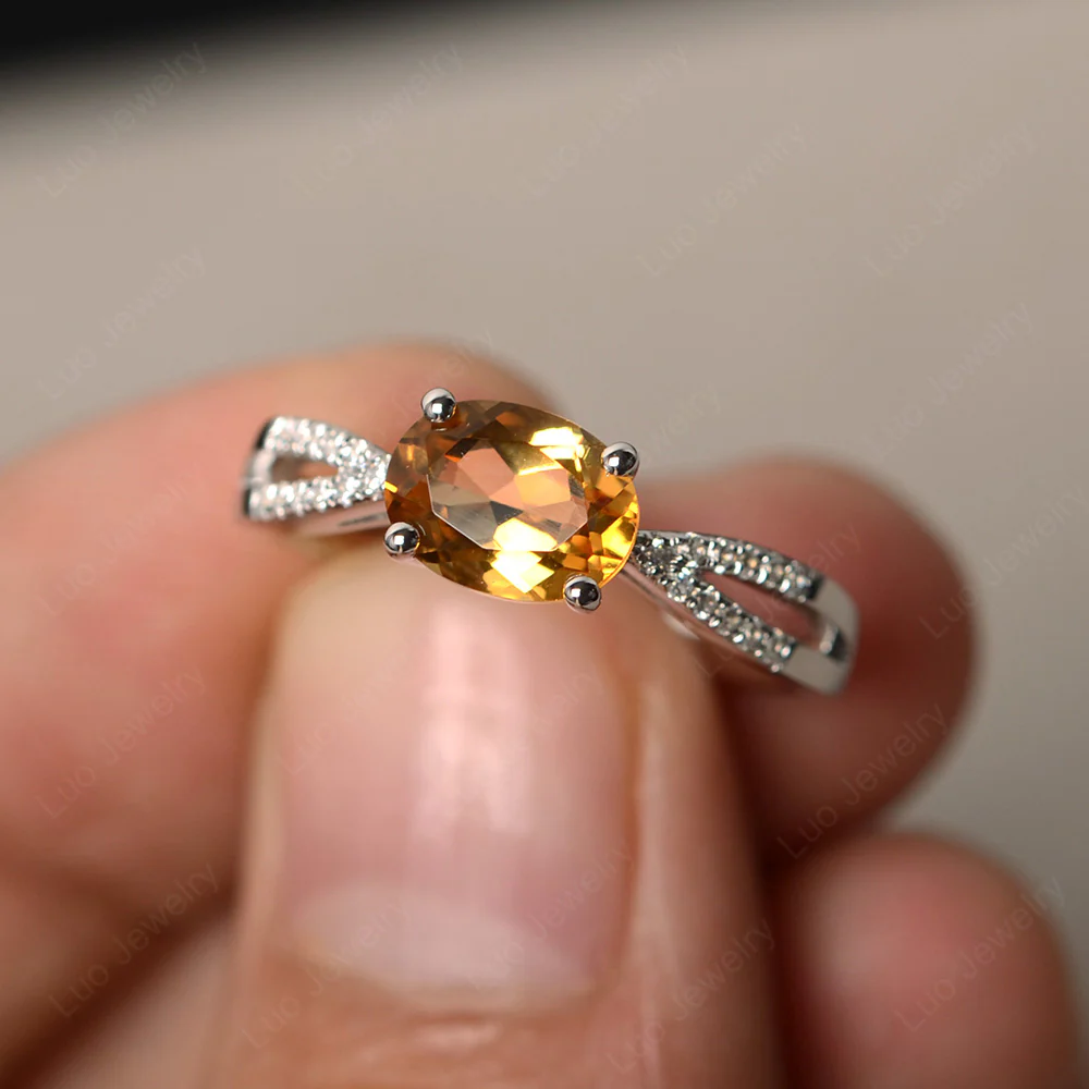 Oval East West Citrine Engagement Ring