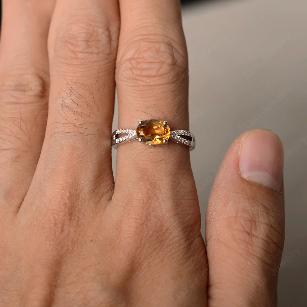 Oval East West Citrine Engagement Ring - Image 3