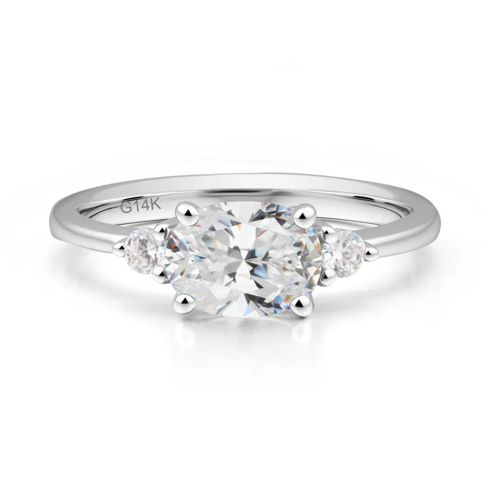 Oval East West Cubic Zirconia Trilogy Ring - Image 3