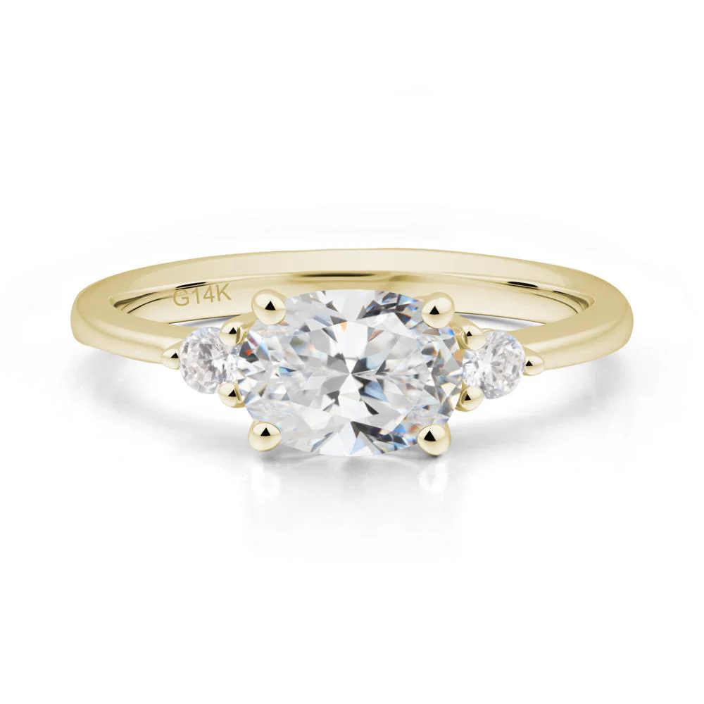 Oval East West Cubic Zirconia Trilogy Ring - Image 4